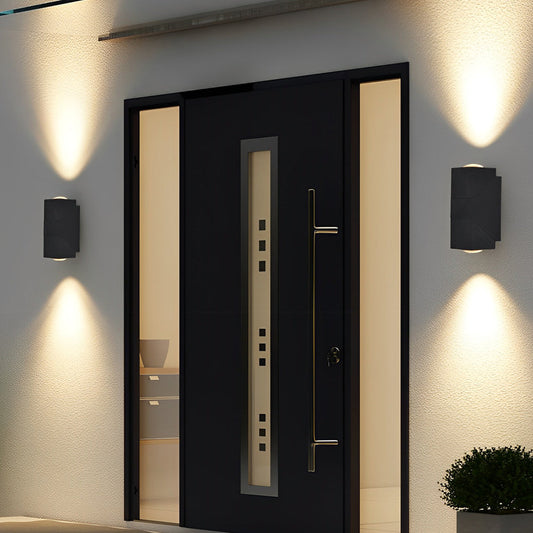 Up down outdoor wall light at entrance door — black finish | Casa Norex