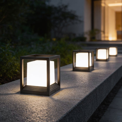 Plinth poolside pathway at night — Casa Norex