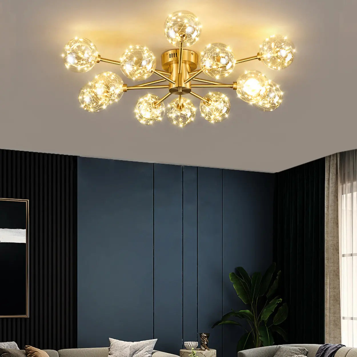 Modern Gold Bubble Ceiling Light Large Room 12-Bulb Fixture