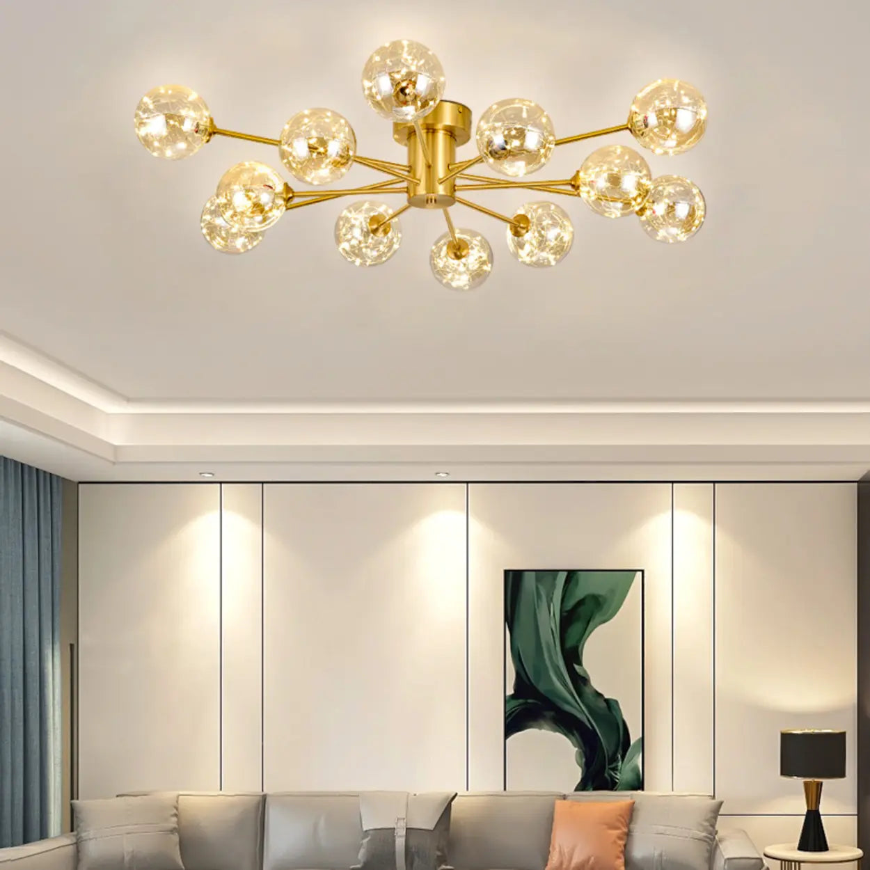Modern Gold Bubble Ceiling Light Large Room 12-Bulb Fixture