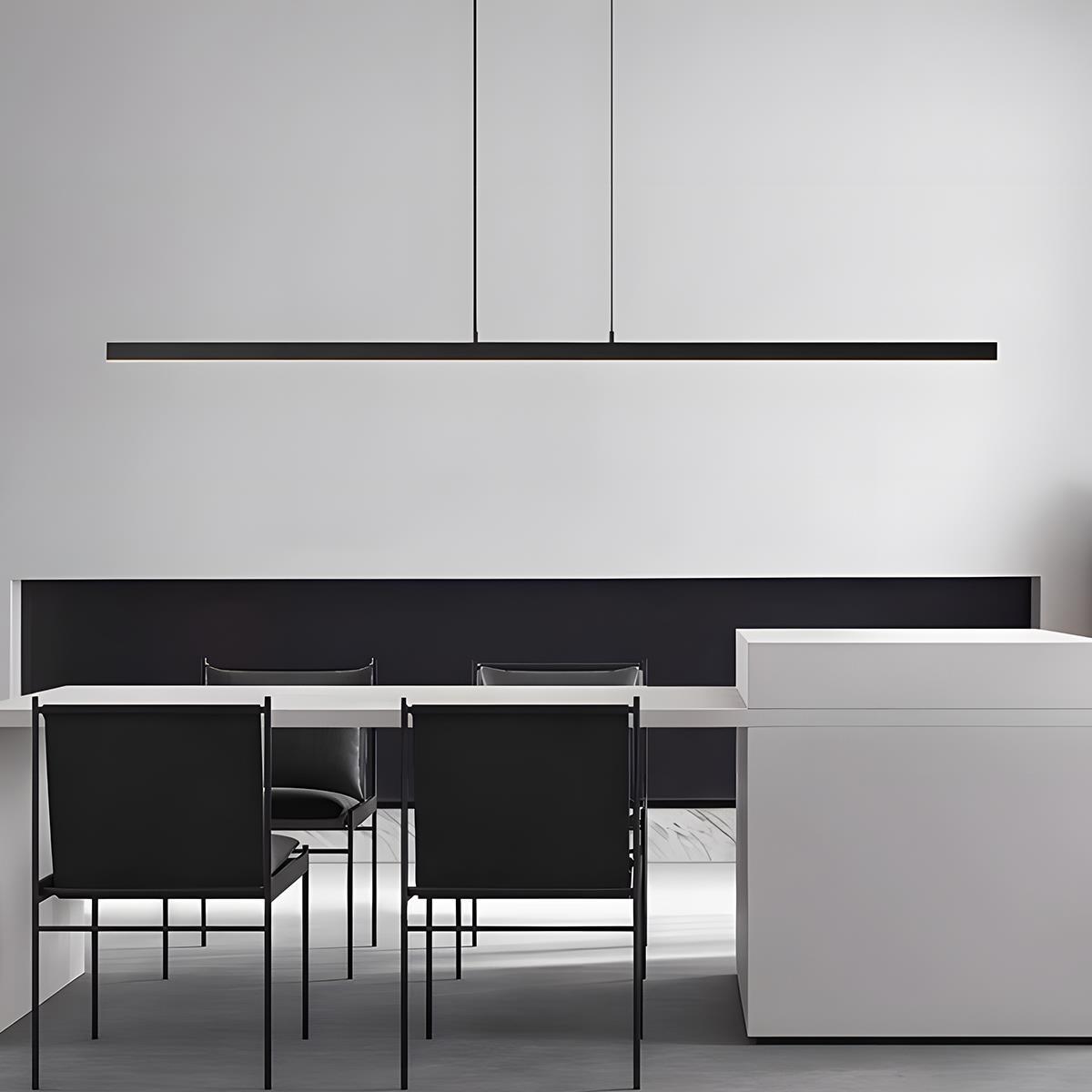 Linear strip pendant light in living room setting — Casa Norex