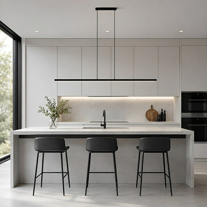 Linear strip pendant light in dining room setting — stepless remote dimming | Casa Norex