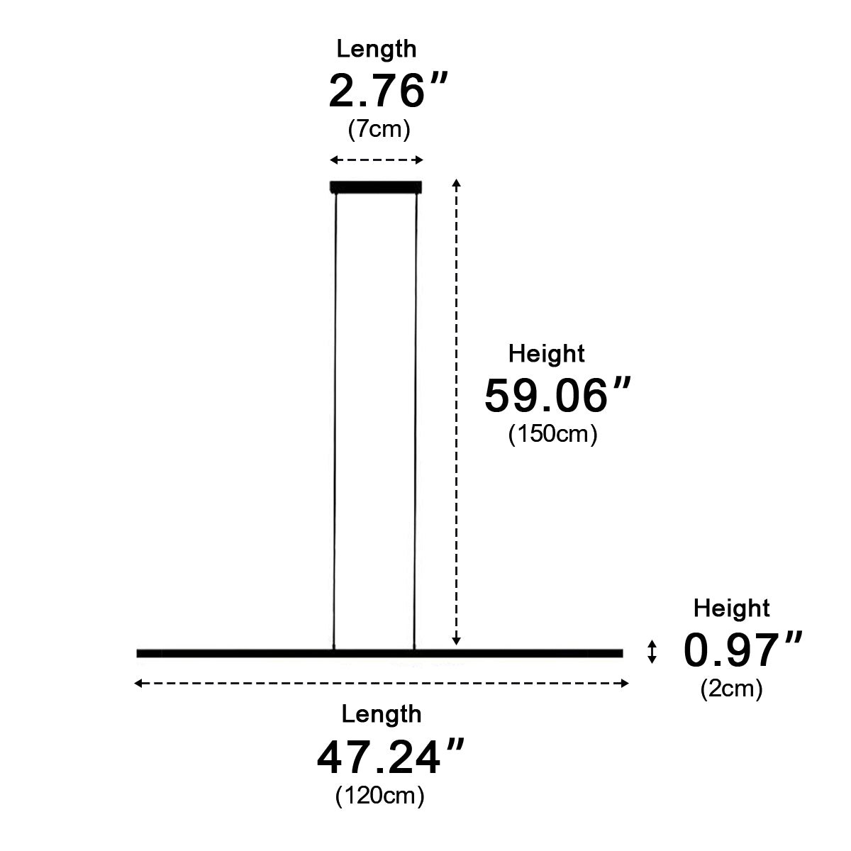 Linear strip pendant light dimensions diagram — Casa Norex