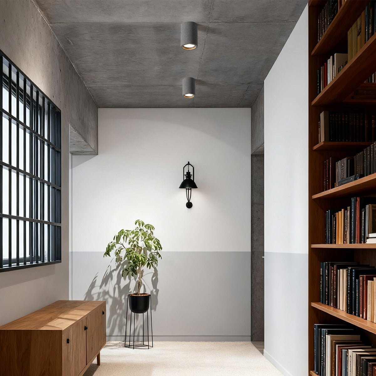 Concrete ceiling light height comparison — 3.94in and 6.69in — Casa Norex