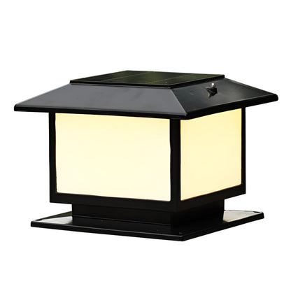 Square outdoor pillar light Brindle, black metal frame and frosted shade with a warm garden glow | Casa Norex
