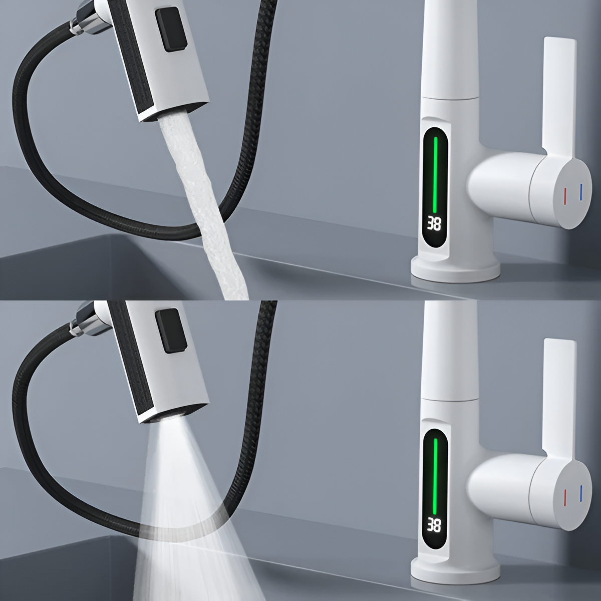 Novara Waterfall Bathroom Faucet in bathroom vanity setting — Touch-Activated | Casa Norex