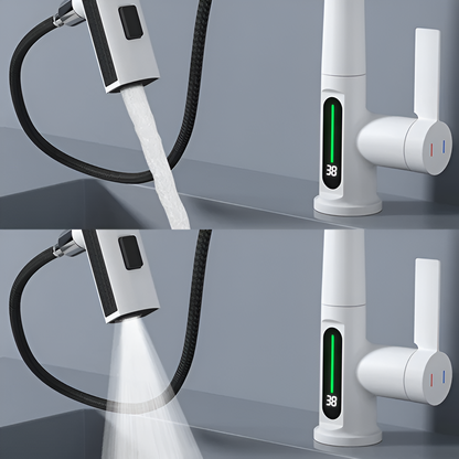 Novara Waterfall Bathroom Faucet in bathroom vanity setting — Touch-Activated | Casa Norex