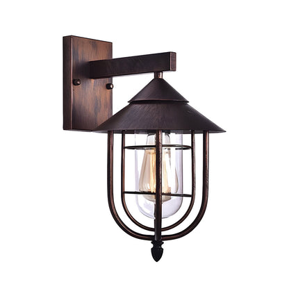 Lantern outdoor wall light with bronze-toned arm — cage and glass | Casa Norex