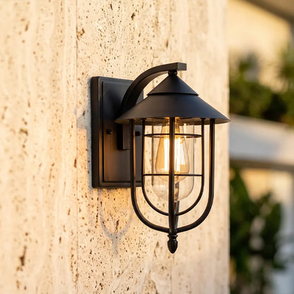 Lantern outdoor wall light close-up of cage and glass detail — Casa Norex