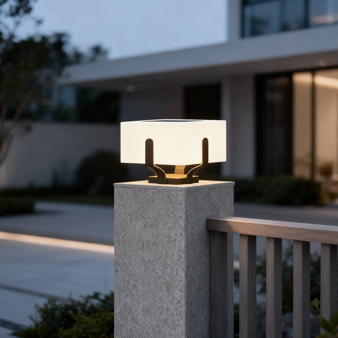 Plinth square outdoor pillar light on a fence pillar