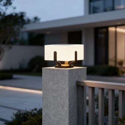 Plinth square outdoor pillar light on a fence pillar