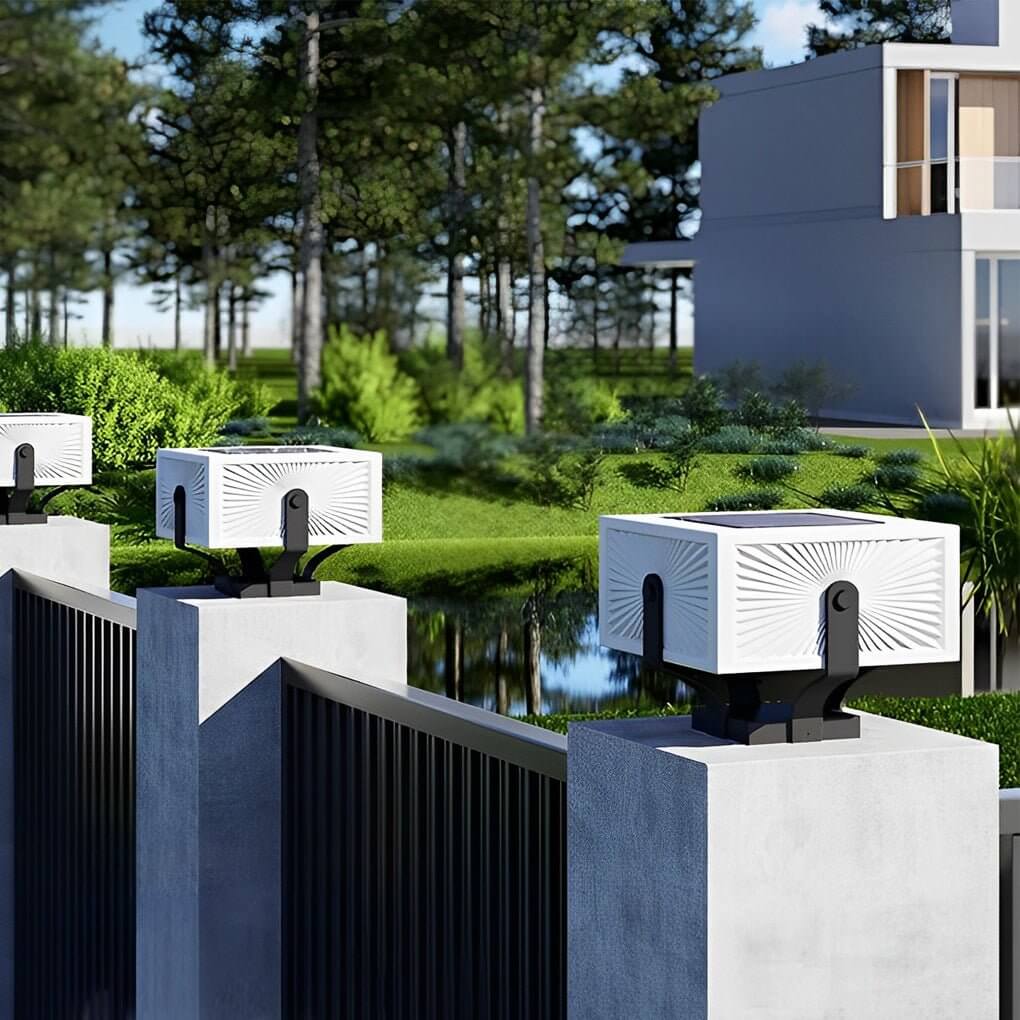 Plinth square outdoor pillar light in a row along a modern outdoor space