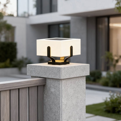 Plinth square outdoor pillar light on a stone pillar by a driveway
