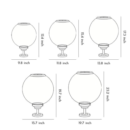 Orbit round solar outdoor pillar light dimensions diagram for the available sizes