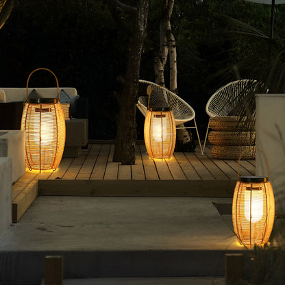 Raffia Woven Rattan Solar Lantern, product view 3