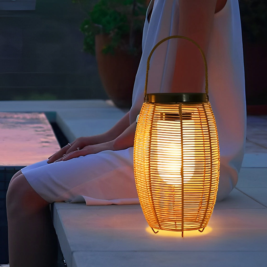 Raffia Woven Rattan Solar Lantern, main product view