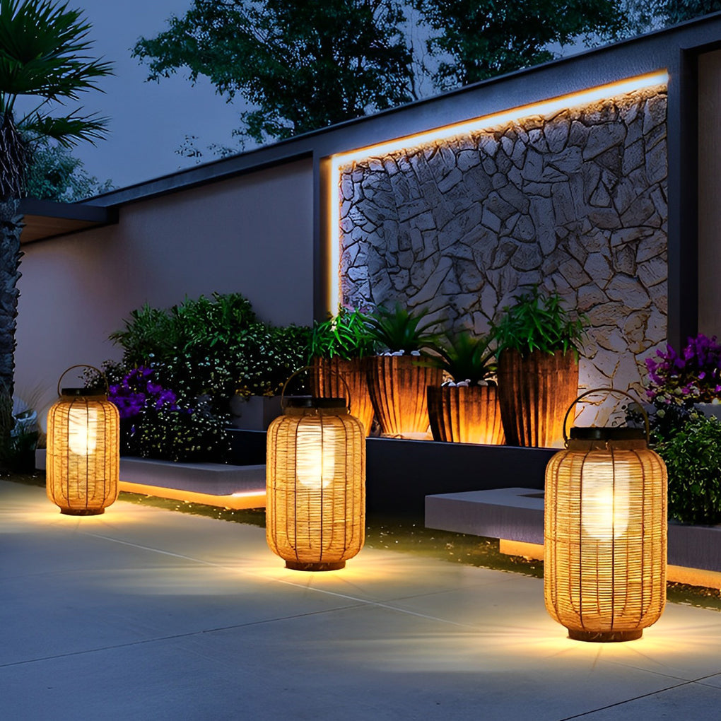 Raffia Woven Rattan Solar Lantern, product view 4