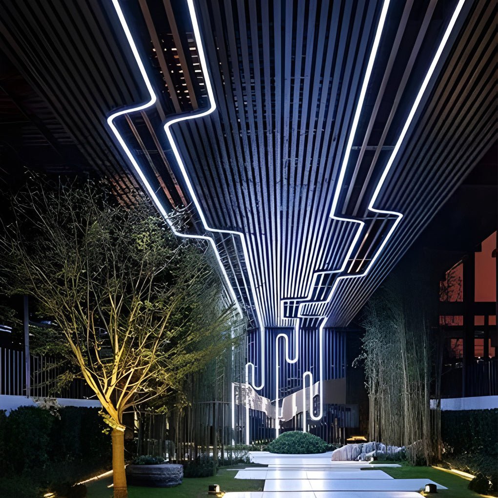 Outdoor LED strip light along an architectural pathway — Casa Norex