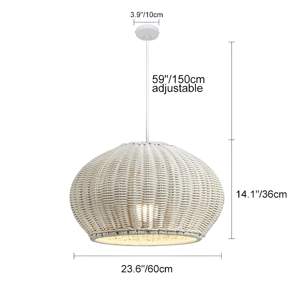 Rattan pendant lantern E27 bulb socket detail — Casa Norex