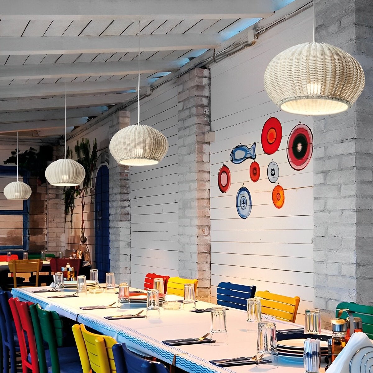 Rattan pendant lantern in White finish — Casa Norex