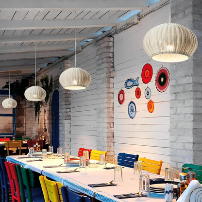 Rattan pendant lantern in White finish — Casa Norex