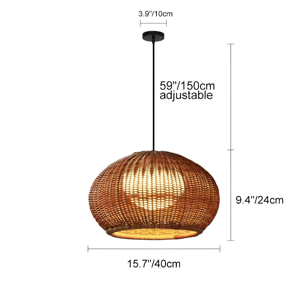 Rattan pendant lantern dimensions diagram — Casa Norex