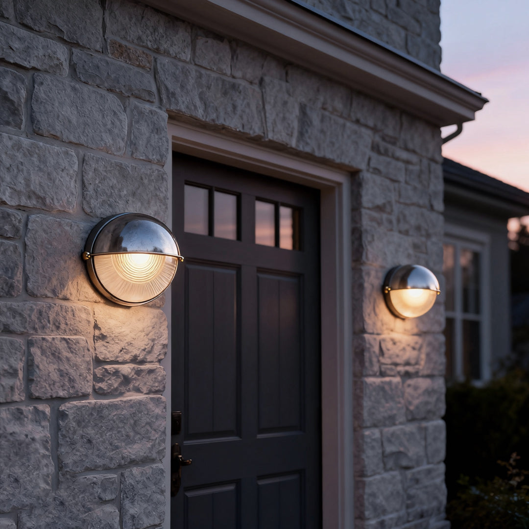 Bulkhead outdoor wall light oval shape at front door installation — Casa Norex