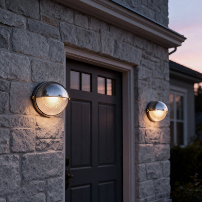 Bulkhead outdoor wall light oval shape at front door installation — Casa Norex