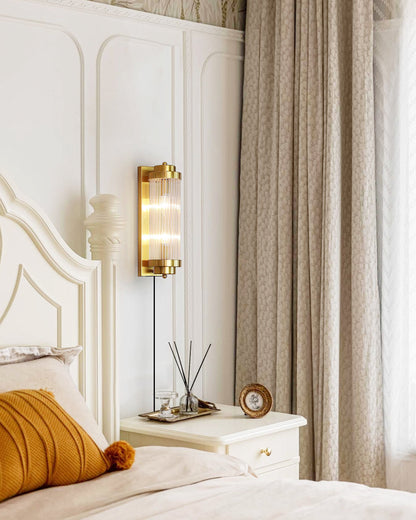 Pillar Offset wall lamp clear glass shade warm bulb glow - Casa Norex