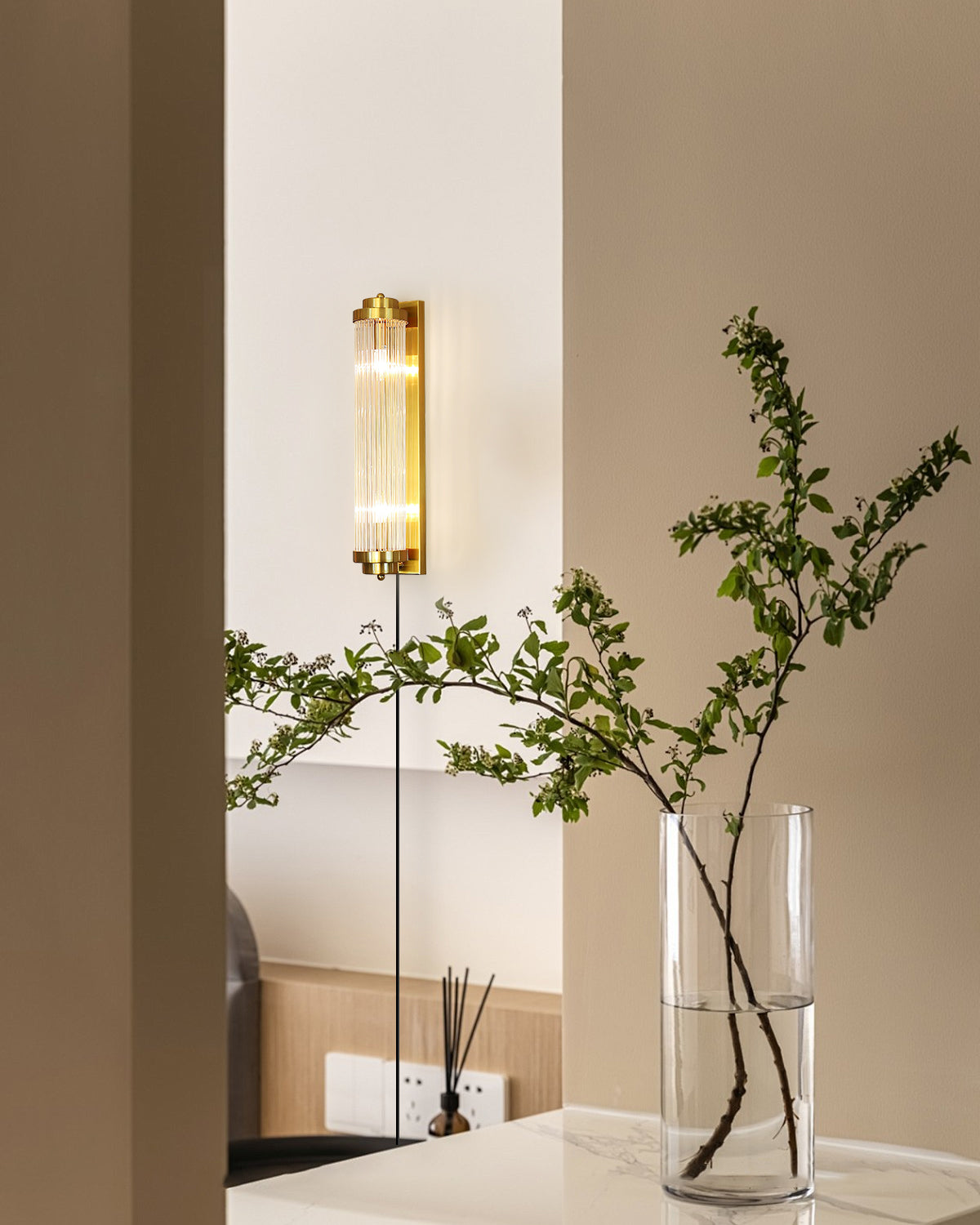 Pillar Offset sconce installed entryway dining room - Casa Norex