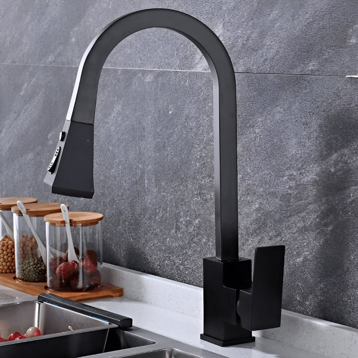 Brookhaven 2-Mode Pull-Out Kitchen Faucet — 360° swivel spout, angled view | Casa Norex
