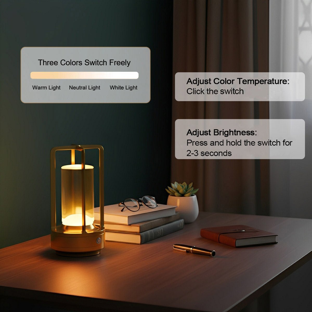 Ember portable table lamp illuminated, cool color temperature — Casa Norex