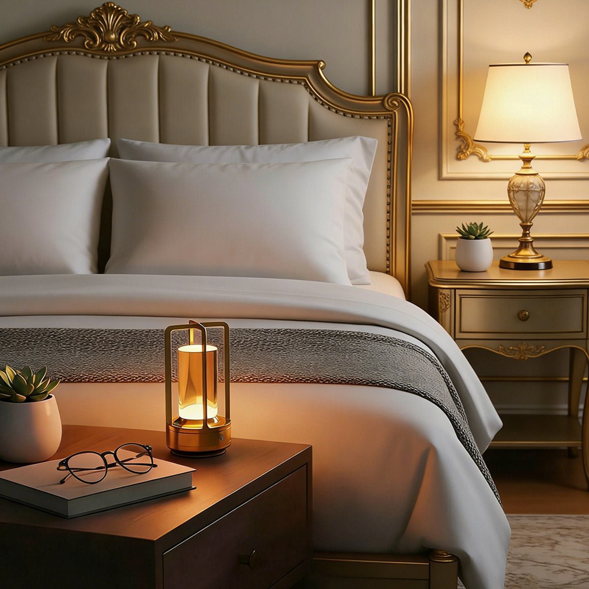 Close-up of touch switch on Ember portable table lamp — Casa Norex