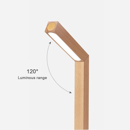 Wood table lamp lit — 5000K neutral white glow — Casa Norex