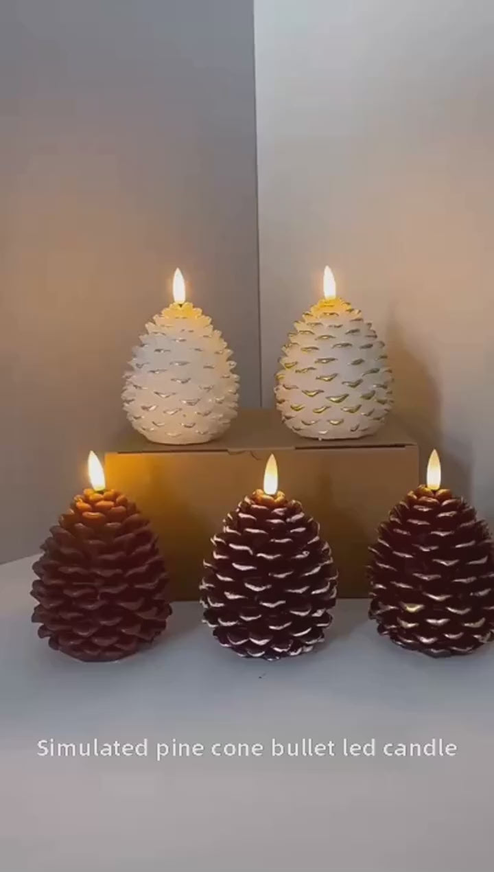Conifer flameless pinecone candles with flickering LED flame, remote and timer | Casa Norex