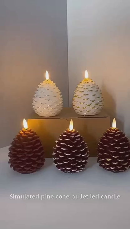 Conifer flameless pinecone candles with flickering LED flame, remote and timer | Casa Norex
