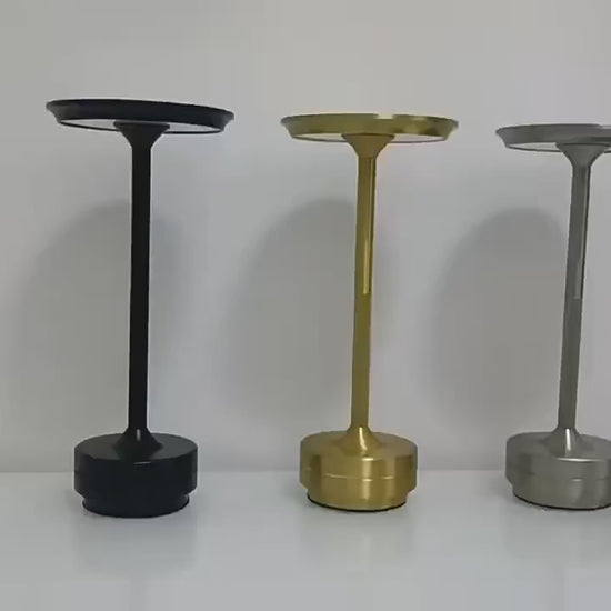 Dish LED table lamp in black, gold and silver finishes, touch-controlled and cordless | Casa Norex