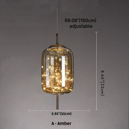 Glass pendant lamp with LED fairy lights — amber glass | Casa Norex