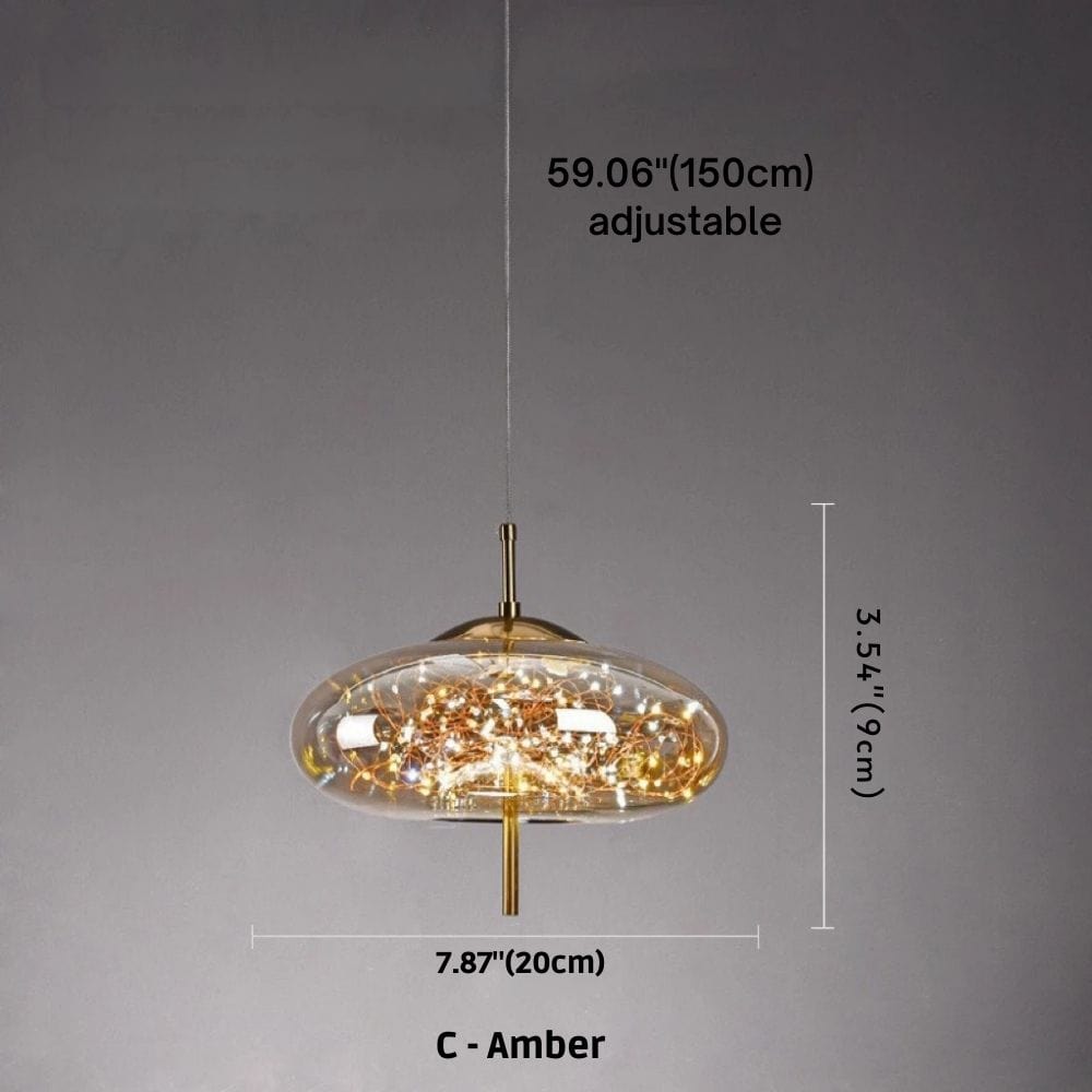Modern glass pendant lamp lit warm white — Casa Norex