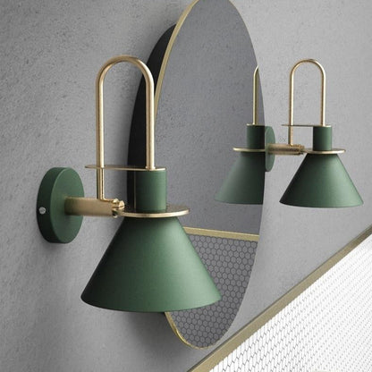 Perseus wall sconce in bedroom - gold and matte contrast - Casa Norex