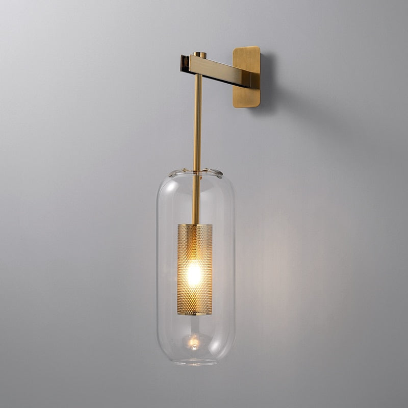 Ion perforated metal wall sconce crystal glass shade | Casa Norex