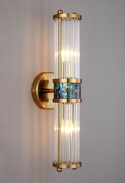Crystal column close-up - copper frame wall sconce by Casa Norex
