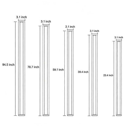 Dimensions and structure diagram — Corso linear outdoor wall light, 23.4″ to 94.5″ — Casa Norex