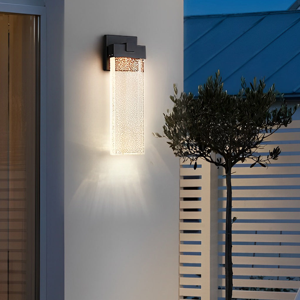 Seeded glass rectangular outdoor wall light seeded glass outdoor wall lighting white wall cozy ambiance | Casa Norex