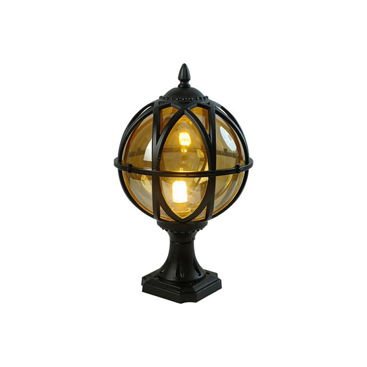 Glass globe outdoor pillar light Aldous, single black globe light in a studio shot | Casa Norex