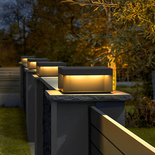 Industrial square outdoor post light Forge, cube light on a fence post | Casa Norex
