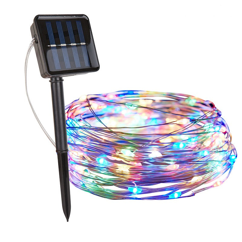 Multicolor copper wire fairy lights with a solar panel and stake | Casa Norex