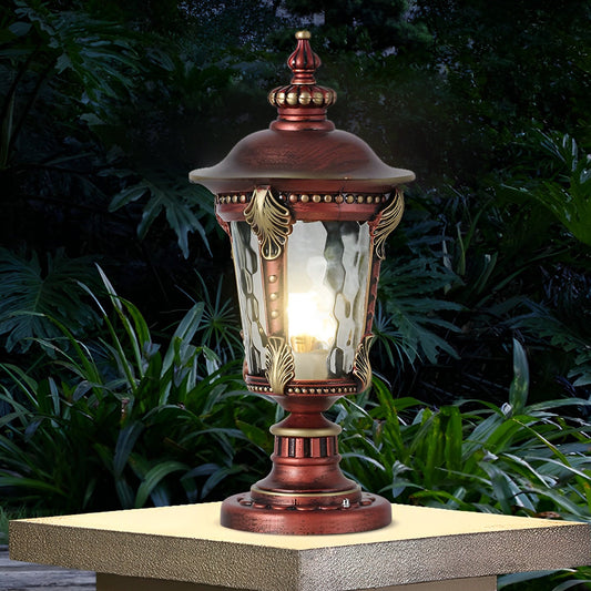 Hearth retro glass outdoor pillar light lighting a garden pathway