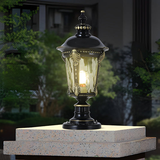 Hearth retro glass outdoor pillar light on a stone wall in natural surroundings