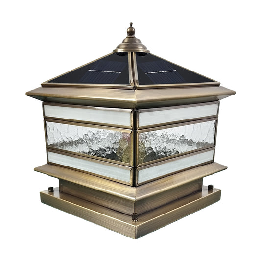 Retro copper-finish outdoor pillar light on a stone pillar with a dark top cap | Casa Norex